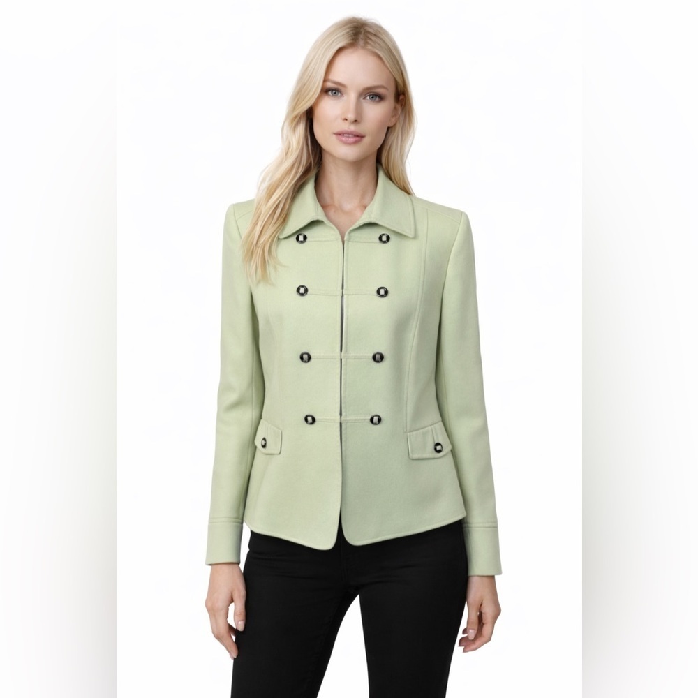 Tahari Petite Blazer Soft Sage Green Lined Size 14P Long Sleeve 1 Eye Hook